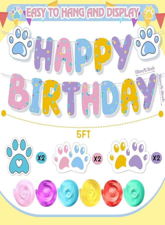 Moinchore Blue Dog Happy Birthday Banner with Daisy Paws Hanging Swirls Blue Dog Happy Birthday Party Supplies Daisy Puppy Themed Party Decorations for Kid Boy and Girl - Image 2